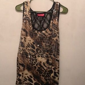 Saywhat sequin animal print tank top.